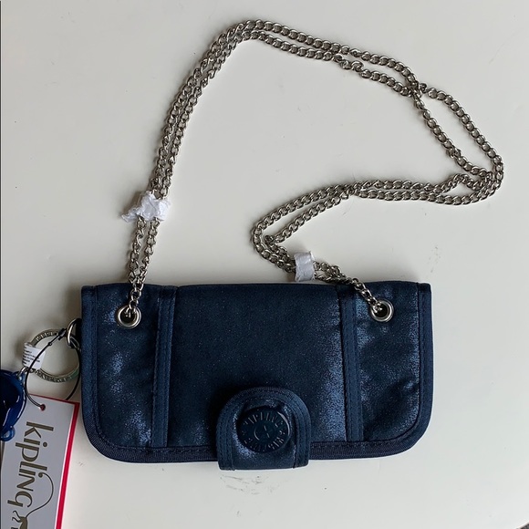 Kipling wallet on a chain metallic blue